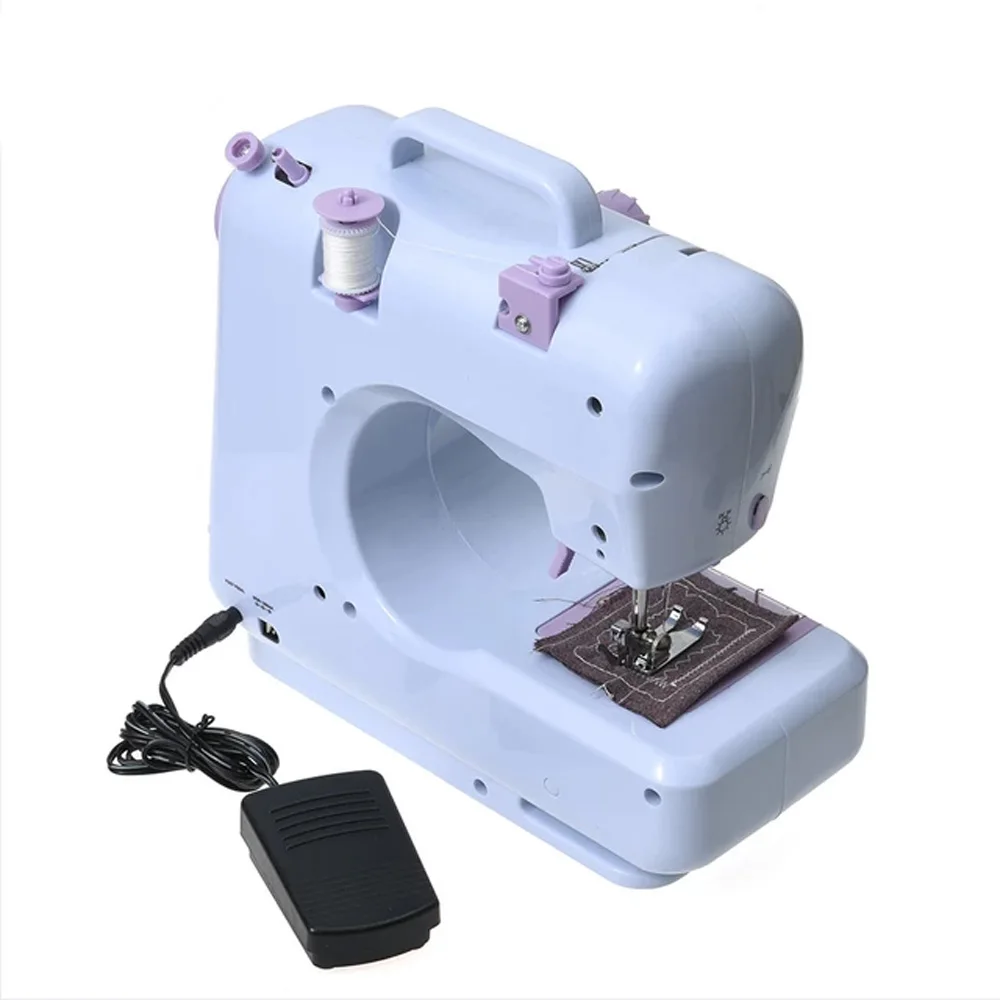 INNE Macchina da cucire portatile Mini elettrica per uso domestico Riparazione Overlock 12 punti Pedale Principianti con piedino