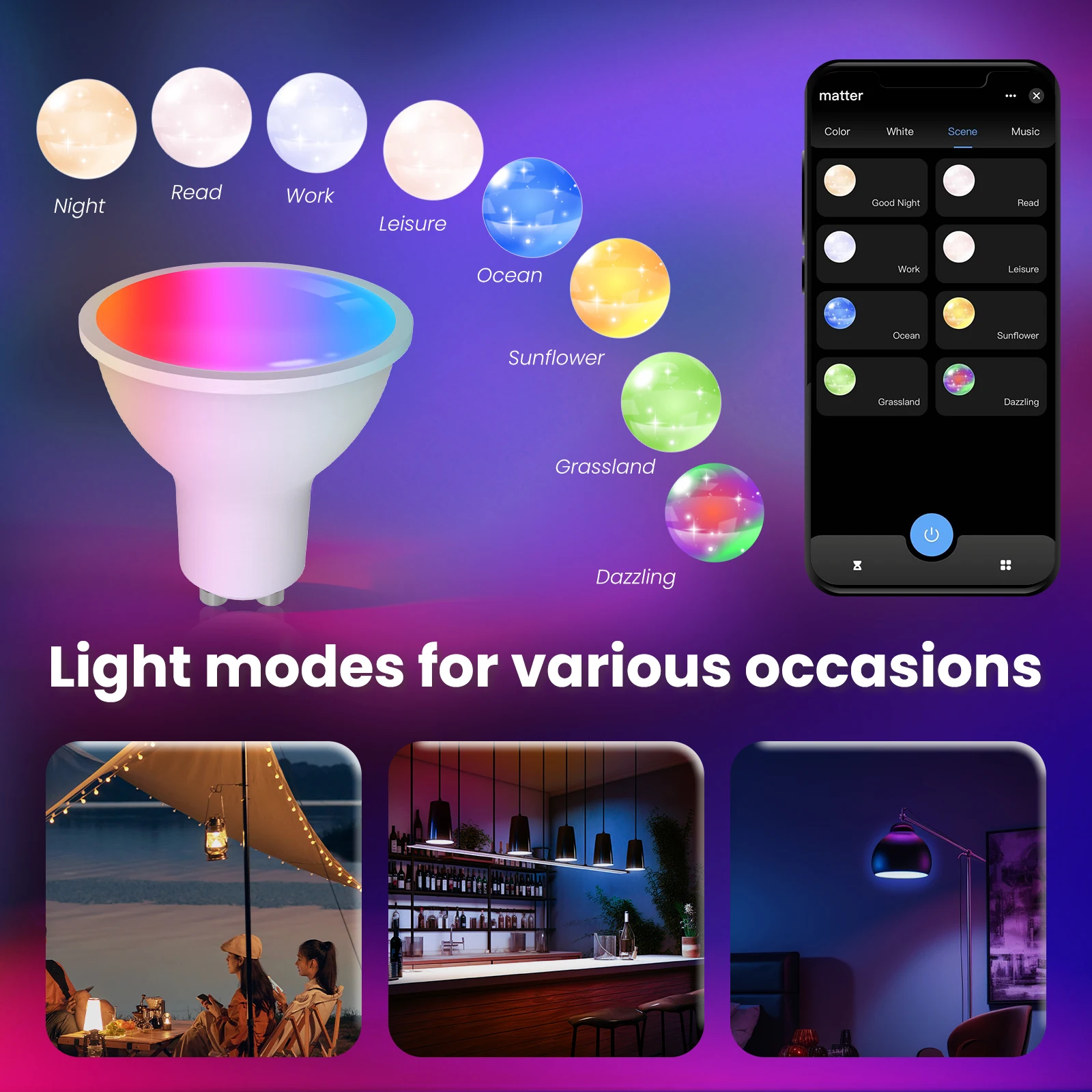 

URGGU Tuya Matter WiFi GU10 Smart Bulb Dimmable Led Light 16 Million RGB C+W Colors Candle Lamp Voice Control Alexa Google Home