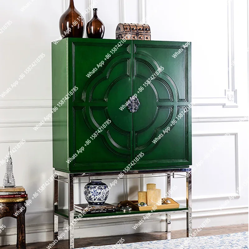 Co American Neoclassical Decorative High Cabinet Solid Wood Carved Side Cabinet Foyer Storage Cabinet