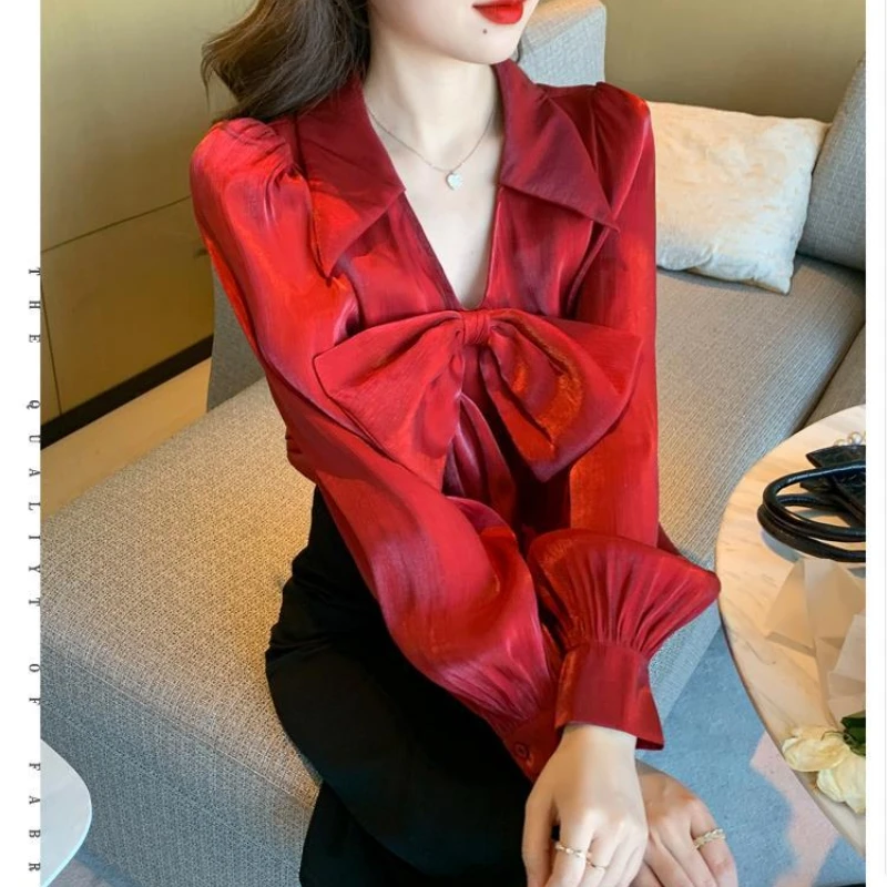 Elegant Office Chiffon Shirts Long Sleeve Bow Designer Solid Chiffon Shirt 2024 Autumn Spring Fashion Clothes All-match Shirts