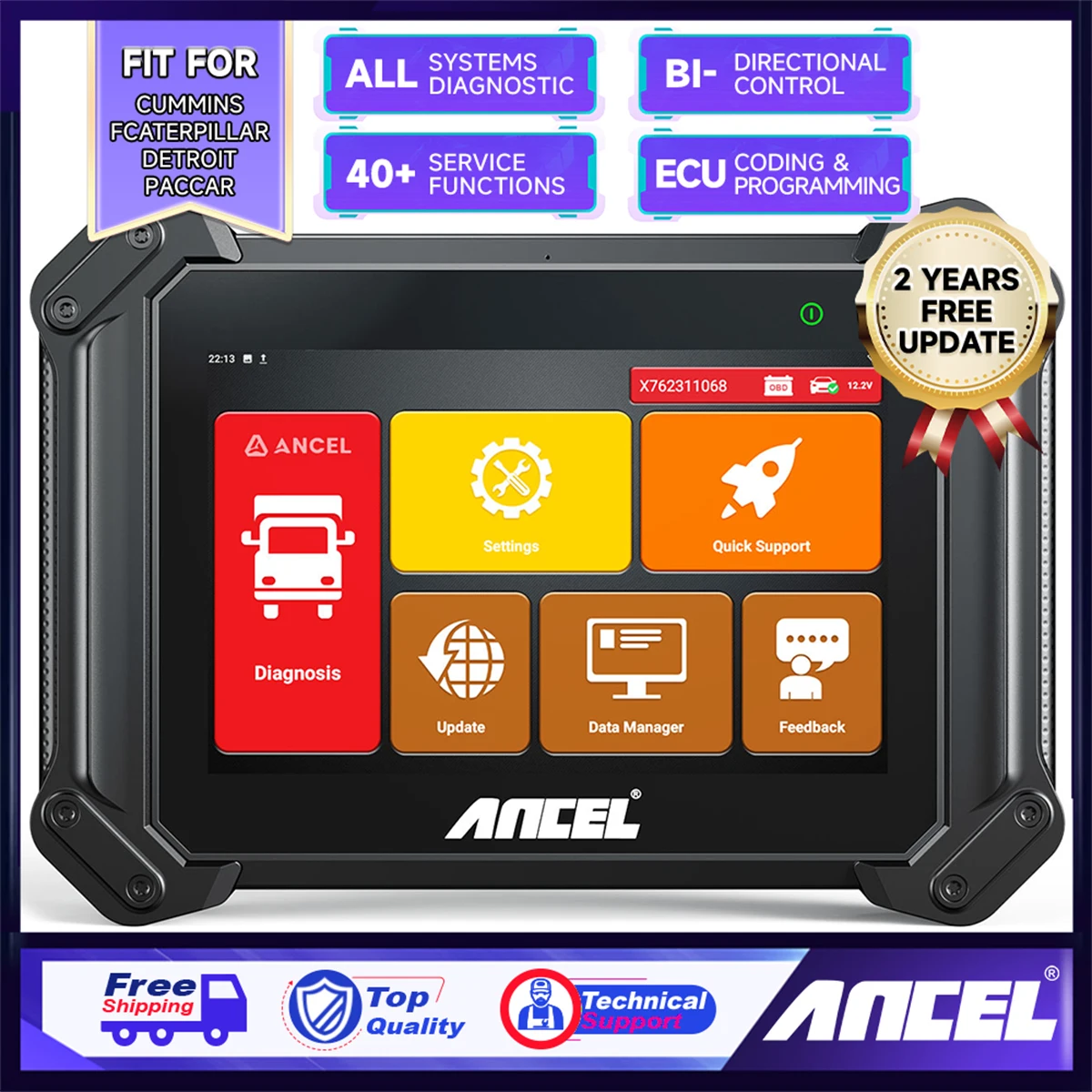 

ANCEL V6 HD Сверхмощный сканер грузовиков DPF Регистрация кодирования ECU BI-направленный сканер грузовиков OBD2 Дизельные диагностические инструменты для грузовиков