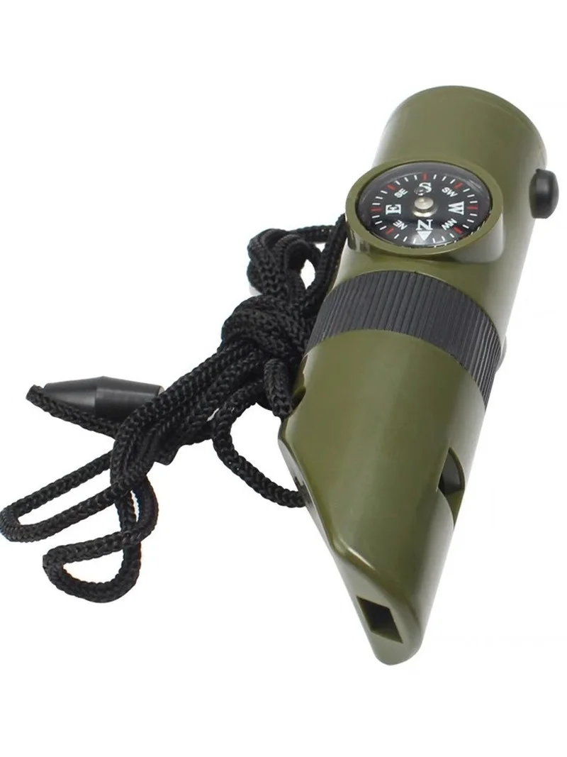 Sifflet de survie d'urgence 7 en 1, boussole outil multifonction loupe lampe de poche conteneur de stockage Therye.com pour camping randonnée