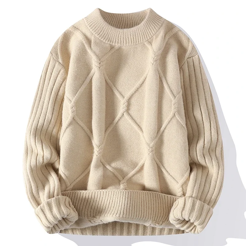 

2024 New Thick Warm Pullovers Round Collar Long Sleeve Weave Half Turtleneck Collar Classical Knitted Sweater