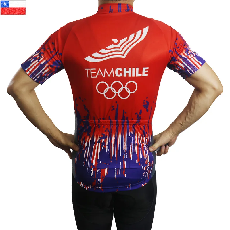 Short Sleeve MTB Jersey, Chile,Road Bike Wear, Cycling Shirt, Bicycle Fabric, Outdoor Clothes, Race Sweater, Wheel, Red, Fashion