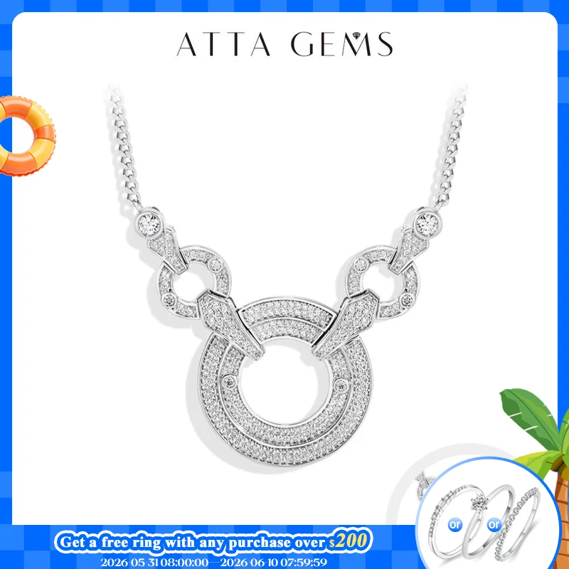 

ATTAGEMS Big Round Luxury Moissanite Necklaces 925 Sterling Silver 18K Gold Luxury Pendant for Women Engagement Wedding Jewelry