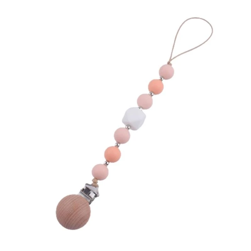 

J15U Handmade Silicone Beads Pacifier Chain Strap Safe Teething Chain Baby Teether Eco-friendly Pacifier Clip Nipple Holder