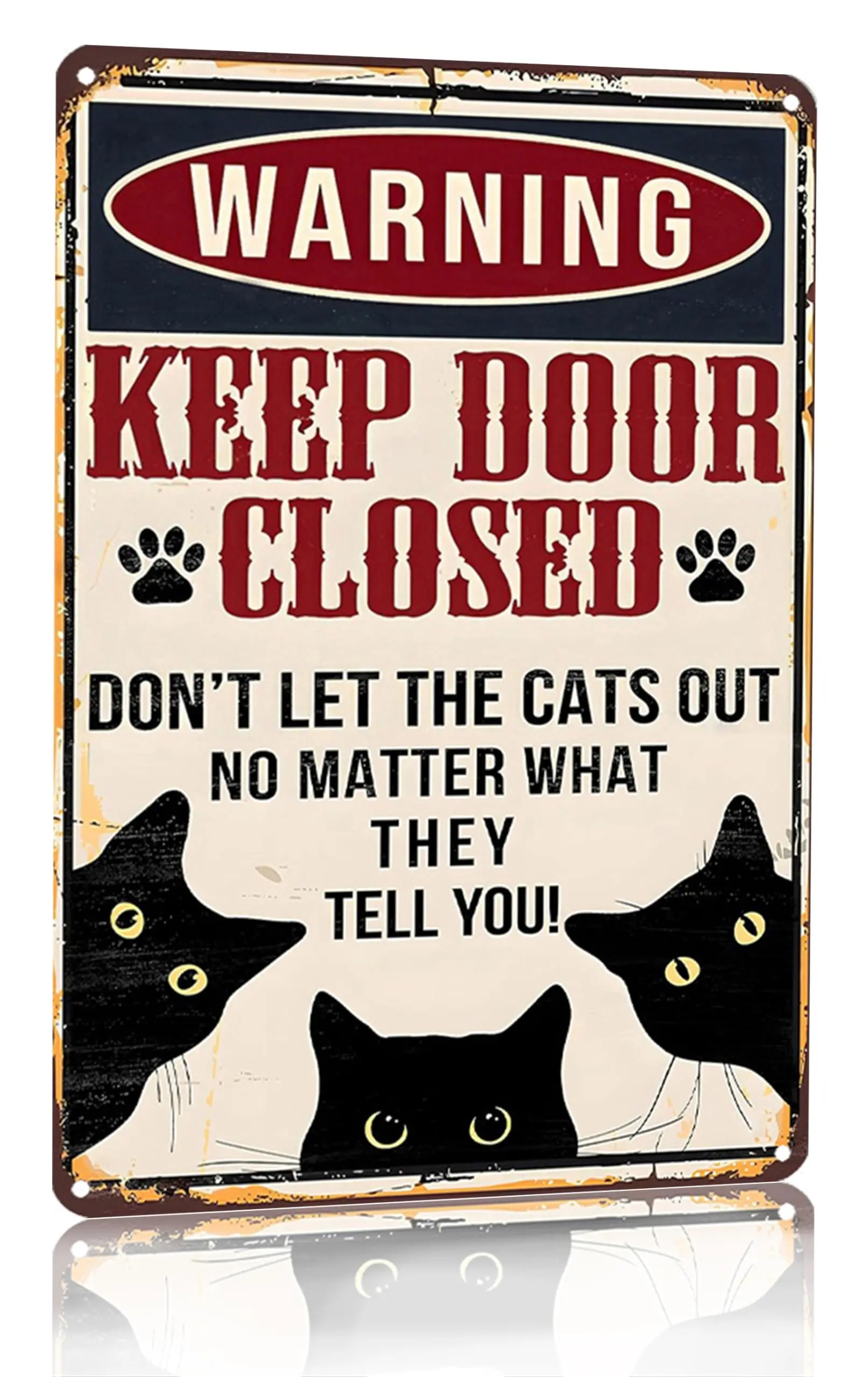 

Funny Black Cat Vintage Tin Sign Keep Door Closed Sign for Home House Apartment Door Sign Wall Decor 8 x 12 Inch (3052)