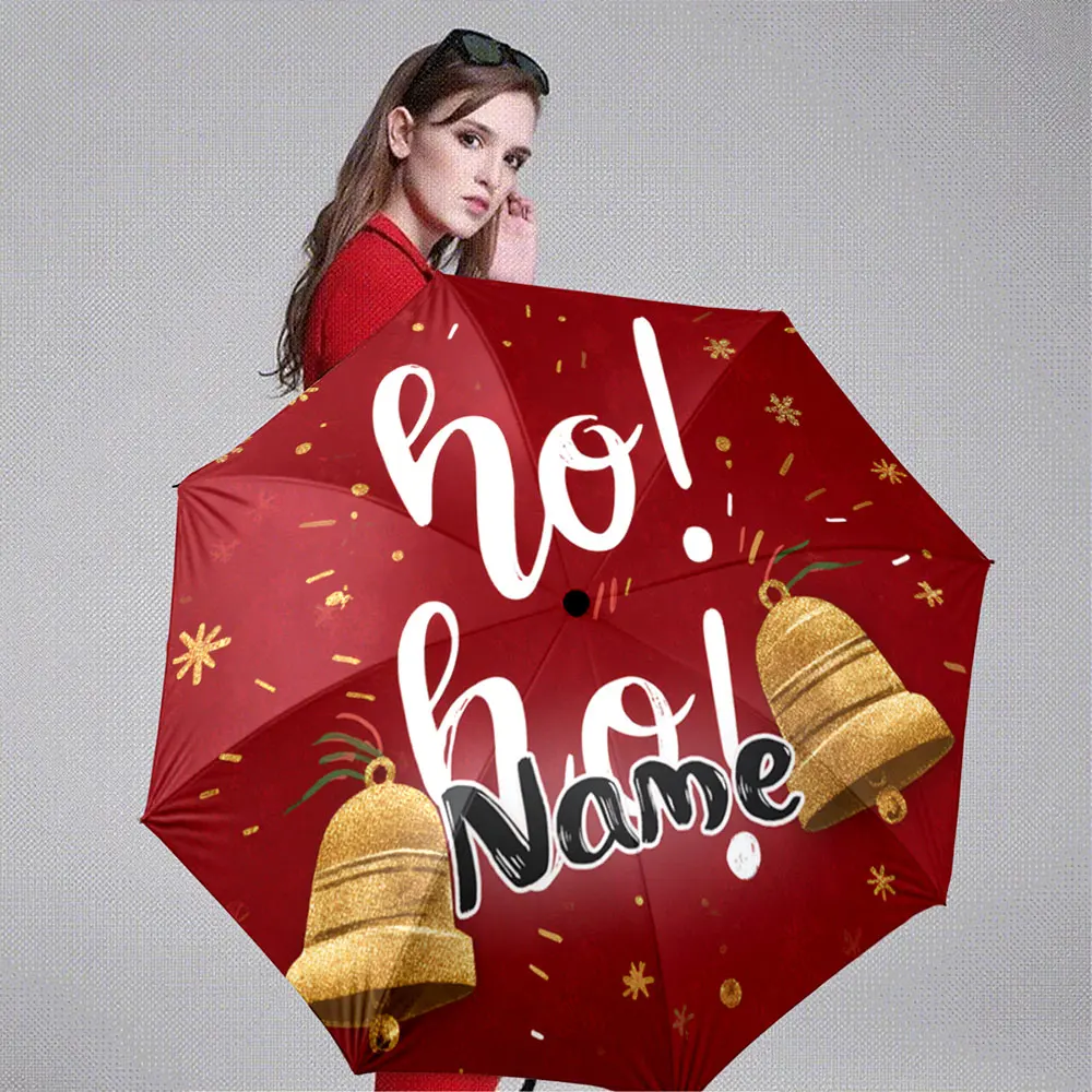 Custom Name Umbrella Christmas Holiday Design Umbrella - Red Bells & Sparkles Portable Folding Umbrella,Christmas Gift