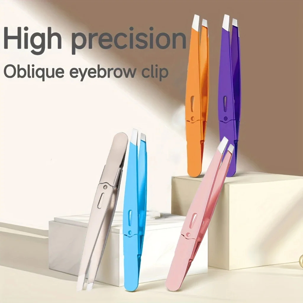 Kolorowe, precyzyjne pęsety ze stali nierdzewnej do usuwania włosów z brwi, twarzy, szpar, zaskórników, skośne, kątowe, cienkie końcówki.