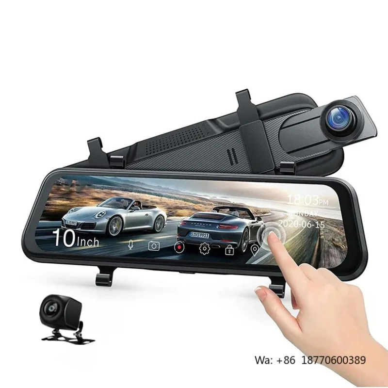 10 Inch Touch Screen 1080p Stream Vehicle Dvr Rearview Mirror Dash Cam Front and Rear Dual Lens Dashcam 1080p Car Dash Camera