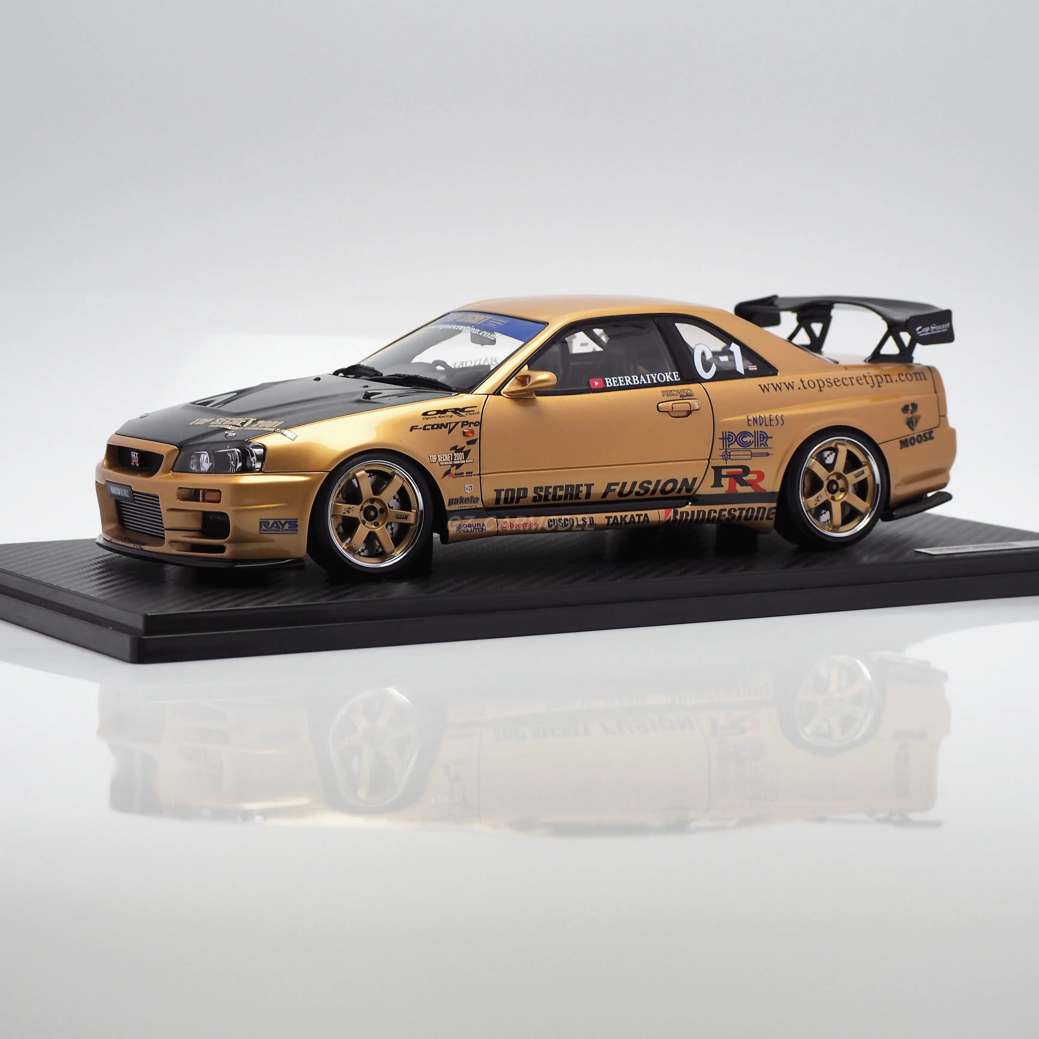 

IG 1:18 GTR R34 TOPSECRET 34GT-R BNR34 Gold IG3847 JDM Simulation Limited Edition Resin Metal Static Car Model Toy Gift