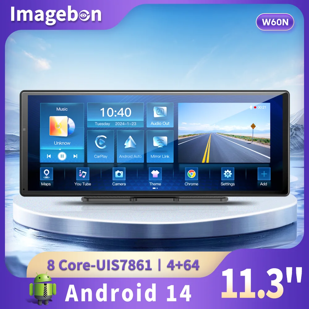 W60N 11.3''  8 Core Android 14  4+64GB Multimedia Player Carplay&Android Auto 5G WiFi Google Play Youtube Netflix OTA Upgrade
