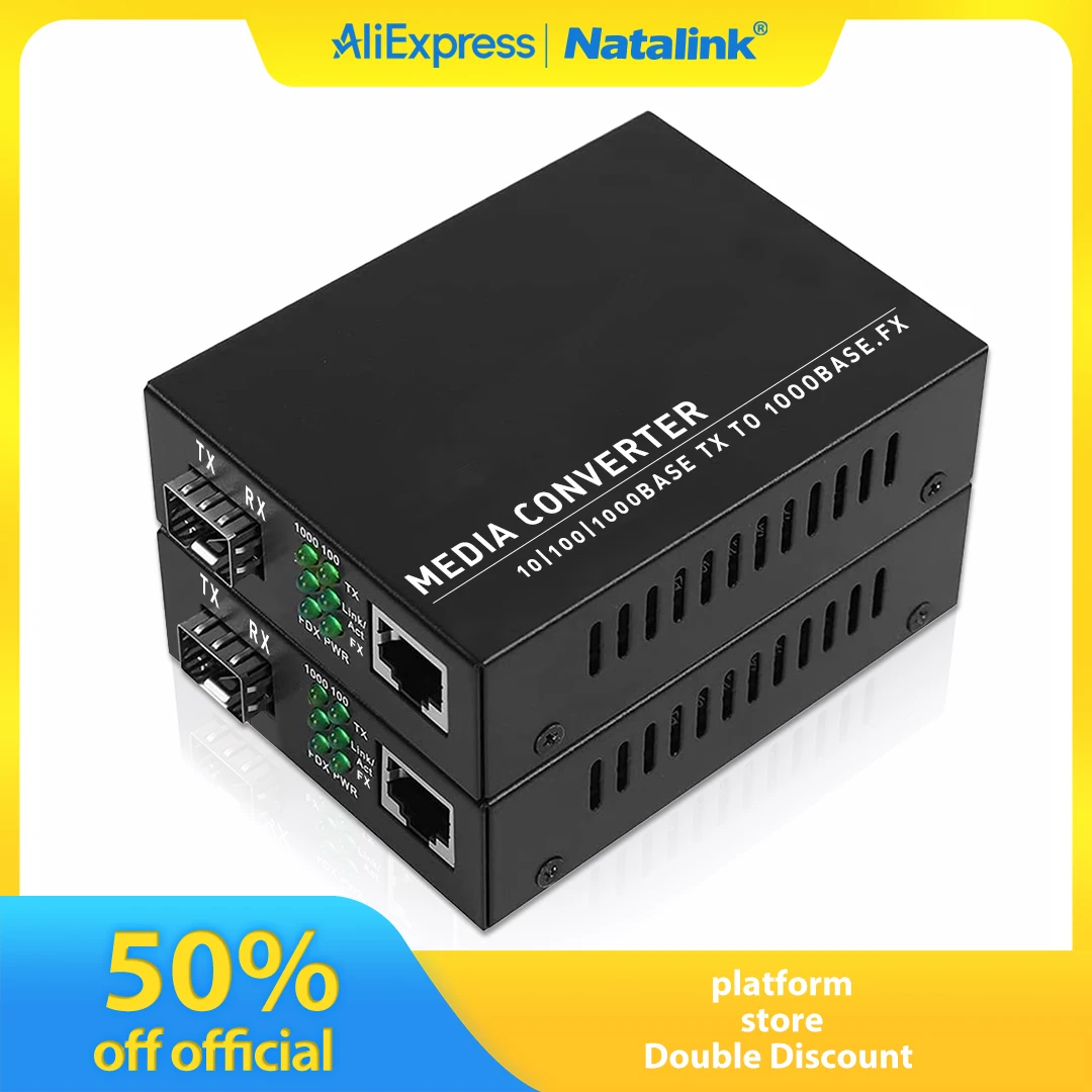 Natalink Gigabit Ethernet Fiber Media Converter Open SFP Slot RJ45 to 1000Base-SX for 10/100/1000Mbps SC LC SFP Modules