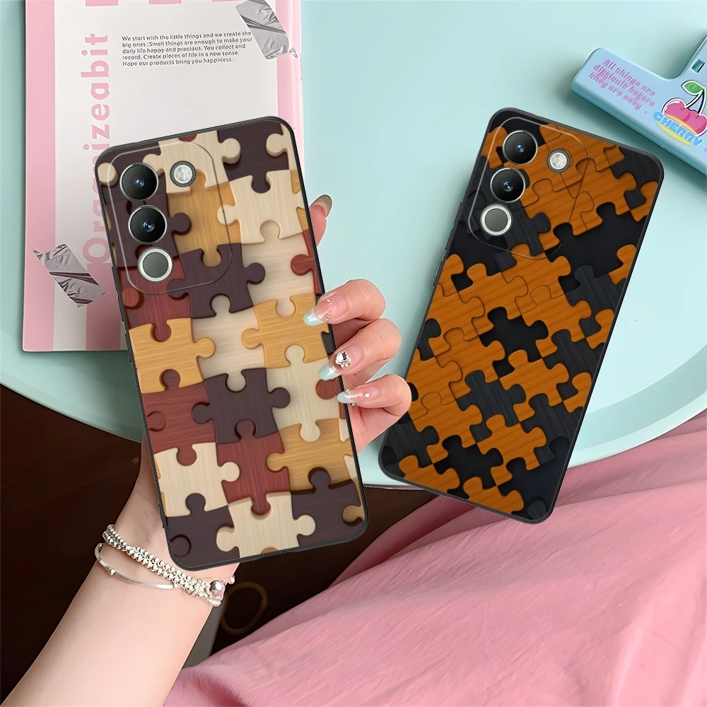 Puzzle Pretty Fashion Mobile Cell Phone Case for VIVO Y95 Y93 Y31 Y20 V19 V17 V15 Pro X60 NEX Black Soft Phone Cover Shell