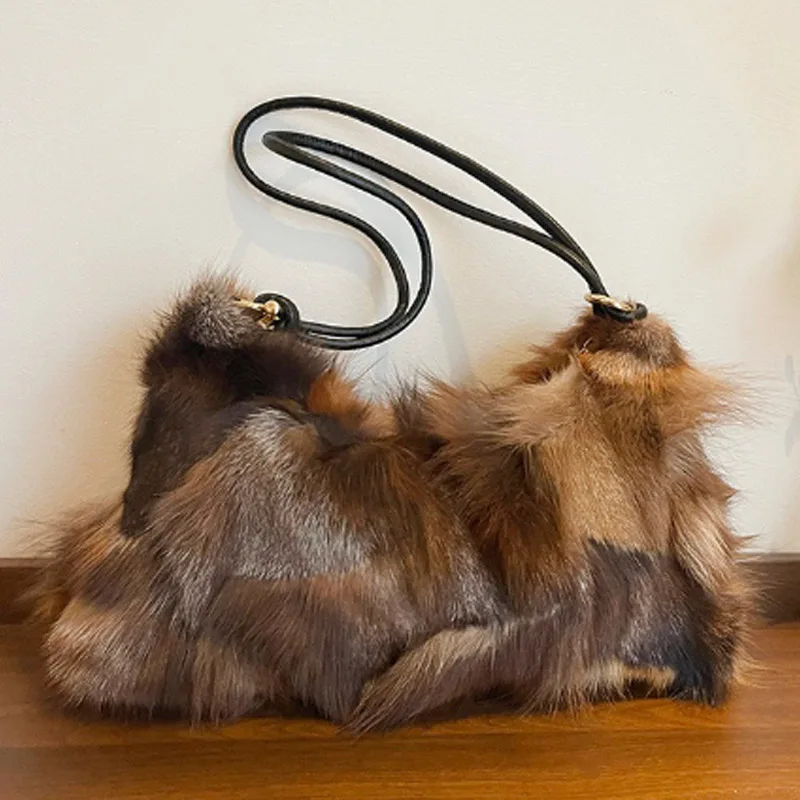 

New Autumn and Winter Handbag Imitation Fur Fashion Handbag with Plush Bag Solid Color Large Capacity Zipper Shoulder Bag