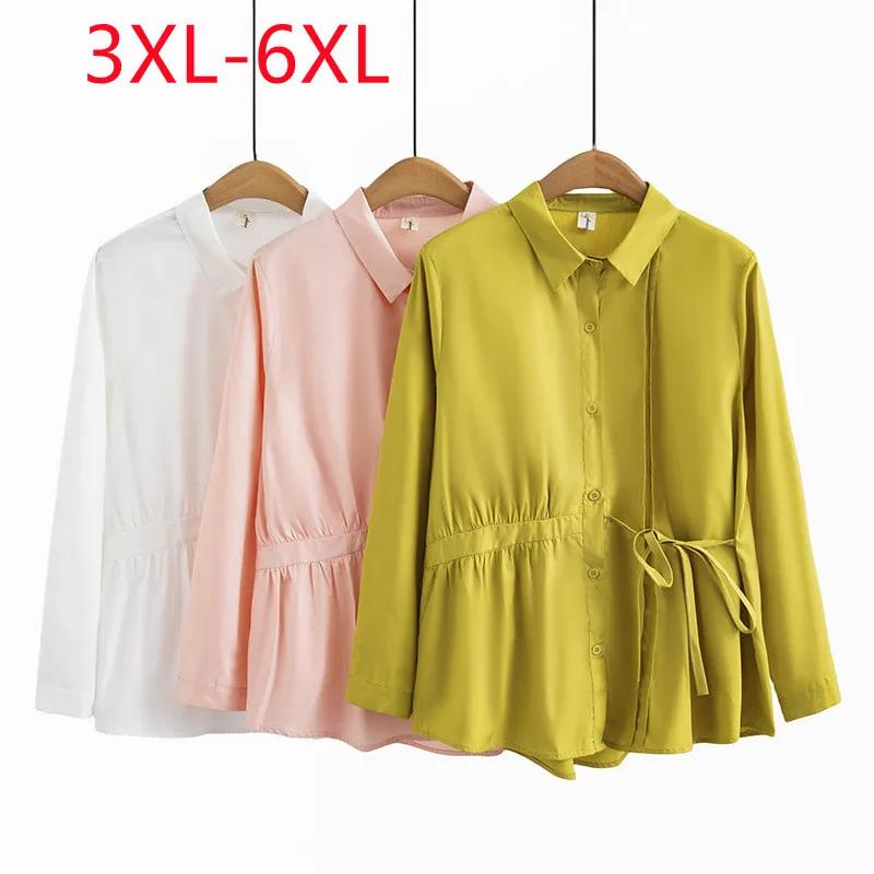 

New 2023 Ladies Spring Autumn Plus Size Tops For Women Large Size Long Sleeve V-neck White Shirt 3XL 4XL 5XL 6XL