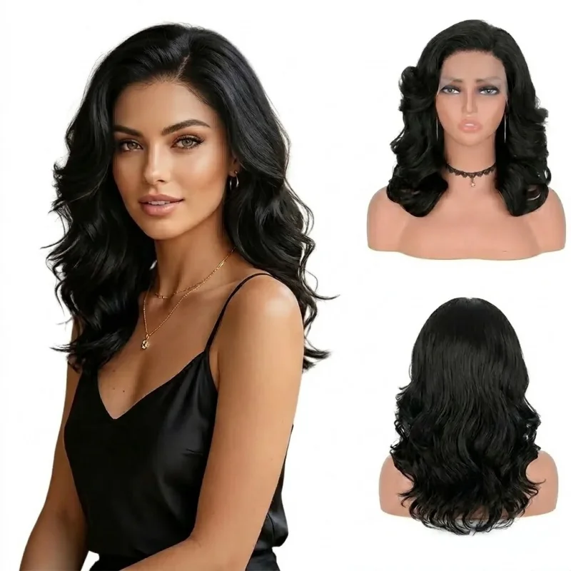 

Glueless Lace Part Synthetic Curly Wig, 16 Inch Side Part Loose Wave Bob Hair Wig Fashion Style for Women Daily Party Use