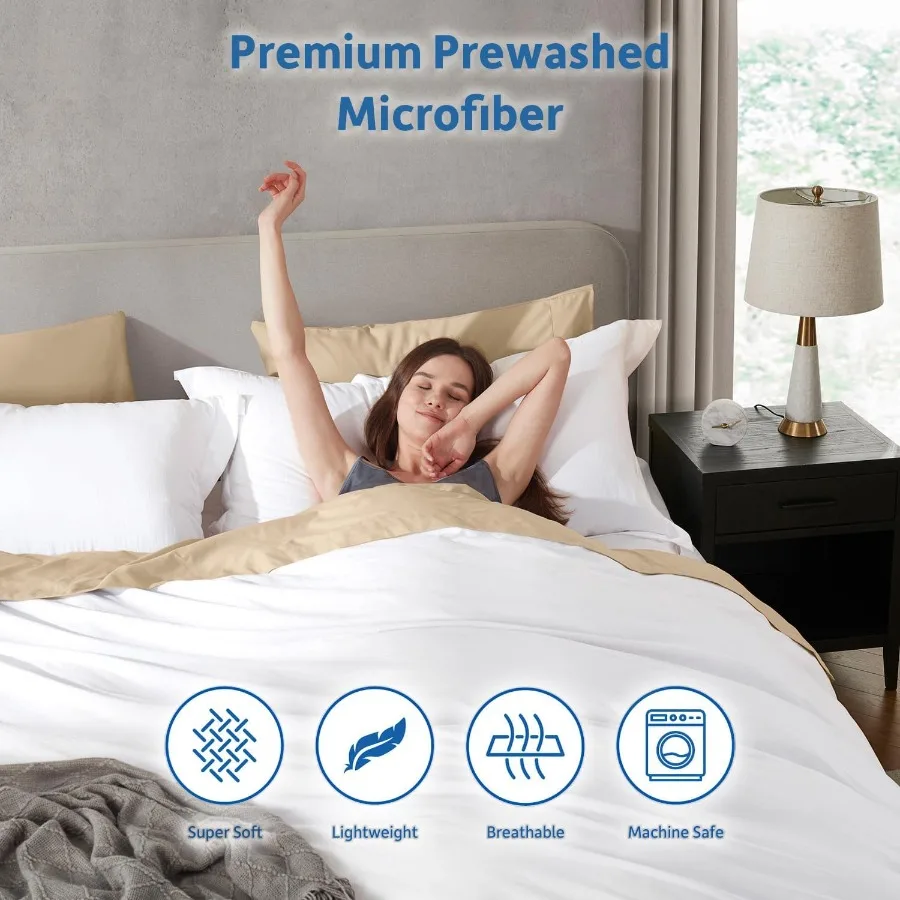 مجموعة غطاء لحاف الملكة لغرف النوم الحديثة طقم مكون من 3 قطع بيضاء ناعمة مغسولة مسبقًا مع سحاب إغلاق يتضمن غطاء لحاف واحد مقاس 90 × 90 بوصة