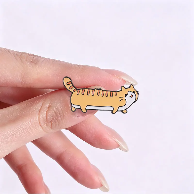 Hotdog Loaf Cat Cartoon Badge Enamel Pins Cute Weird Animal Cat Stretched Design Brooch Bag Lapel Badge Jewelry Gift for Friends 5