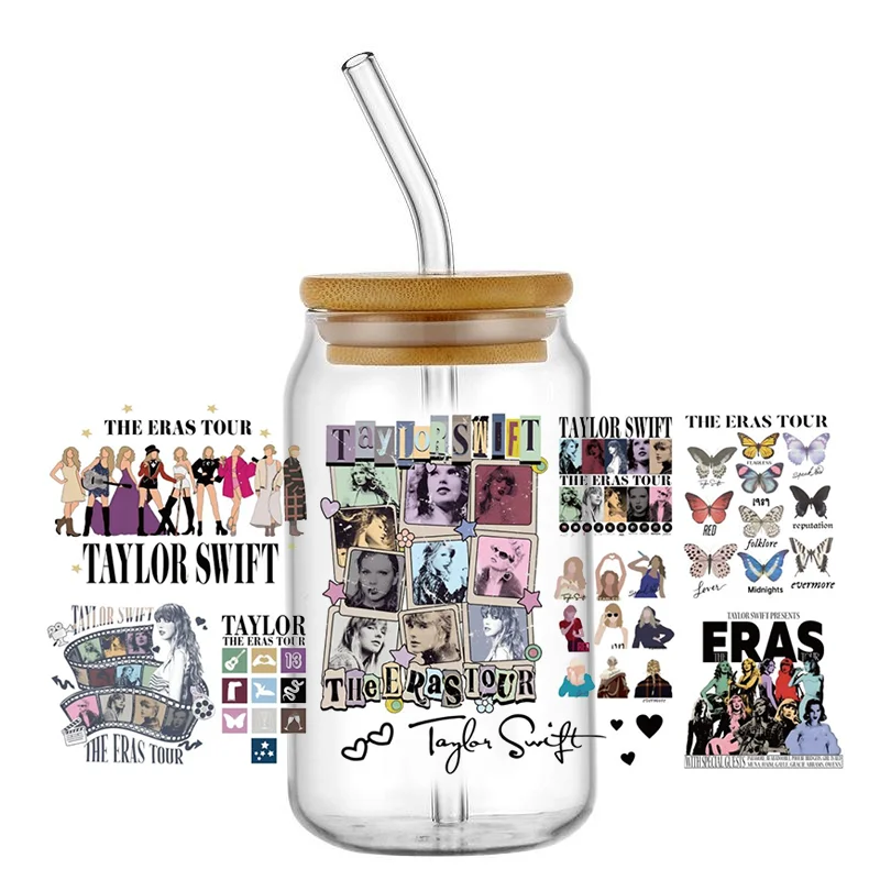 Miniso New 19pcs Superstars female singers UV DTF Sticker For Glass Cup Can Mug Wrap Transfer Decal Sticker Labels DIY Logo 