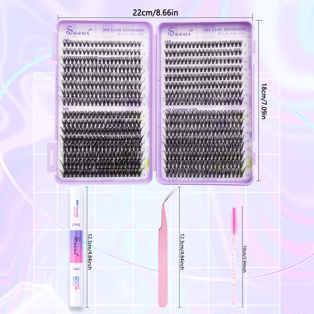 ISEEN DIY ラッシュエクステンションキット 個別まつげキット ラッシュブック付き ラッシュボンド&シール、ラッシュピンセット、ブラシ付き