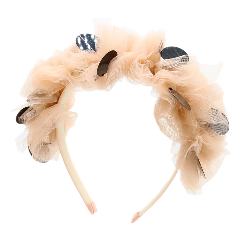 

NEW Spring and summer tulle bow with big sequince full head girls headband tulle dressy headband with teeth