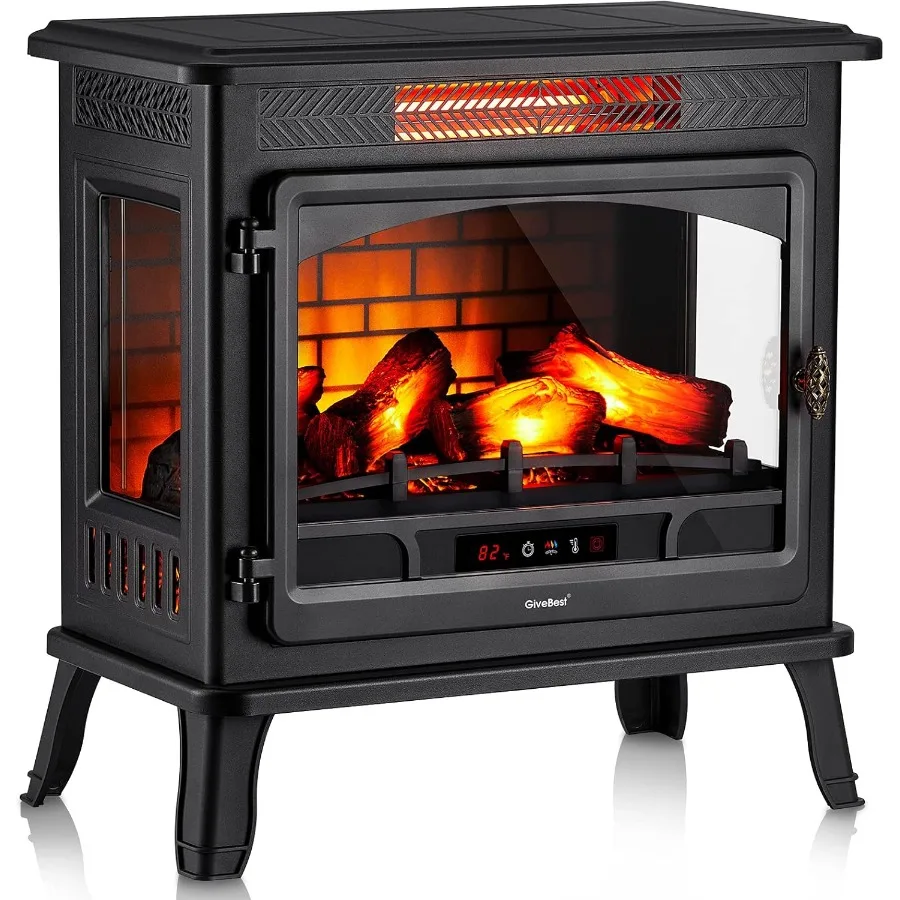 

Electric Fireplace Infrared Heater 3D Freestanding Fireplace Stove Heater with Remote Control Timer Adjustable Flame Effect Upg