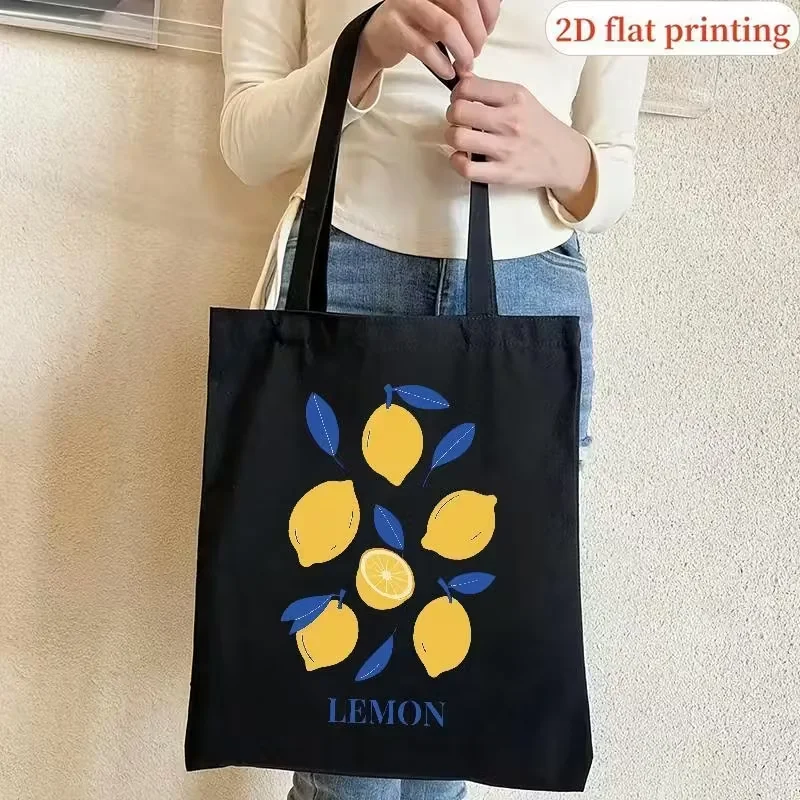 حقيبة كتف قماشية مطبوعة بالليمون الأصفر على طراز هاراجوكو حقيبة كتف مفردة للطلاب حقيبة تسوق كاجوال #4