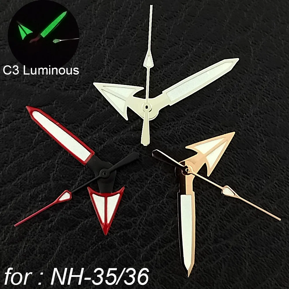 12.5mm Watch Hands C3 Green Yan Luminous Fit NH35 NH36 Watches Movement Accessory Part