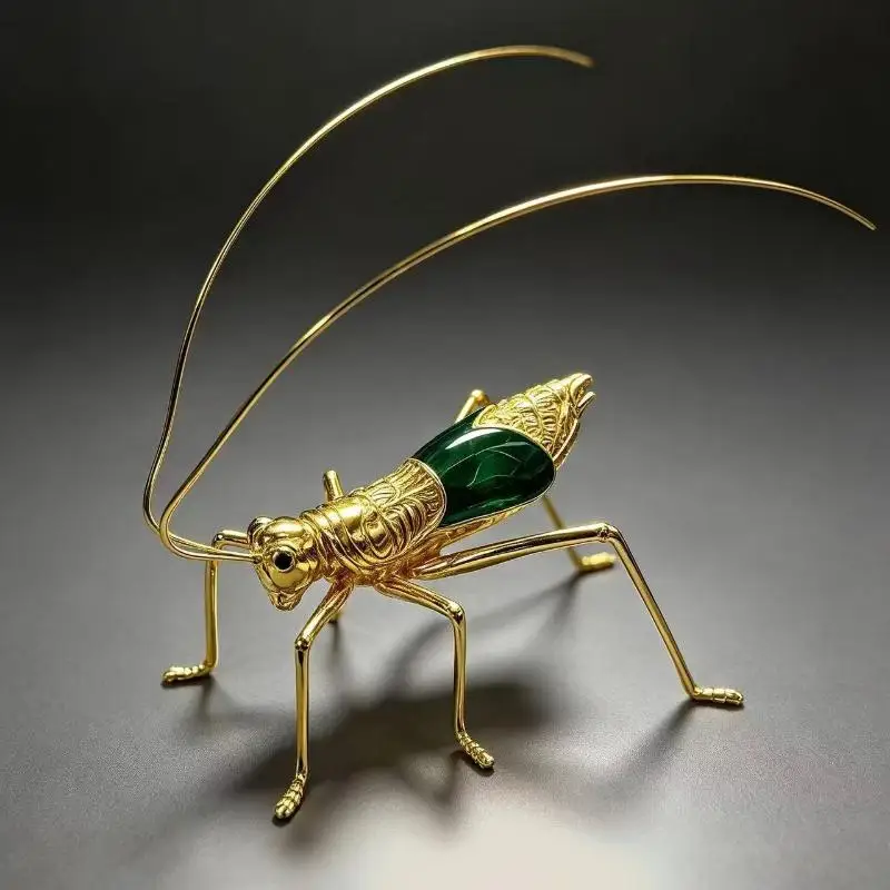 Golden Grasshopper Ornament Chinese Style Retro Enamel Craft Premium Tabletop Decor for Home Bookshelf Housewarming Gift