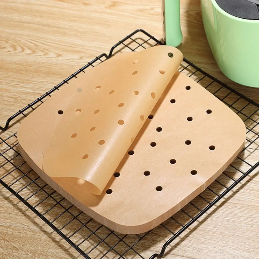 100pcs with Holes Air Fryer Paper Square Round Rectangular Non-Stick Baking Oil-proof Paper Parchment