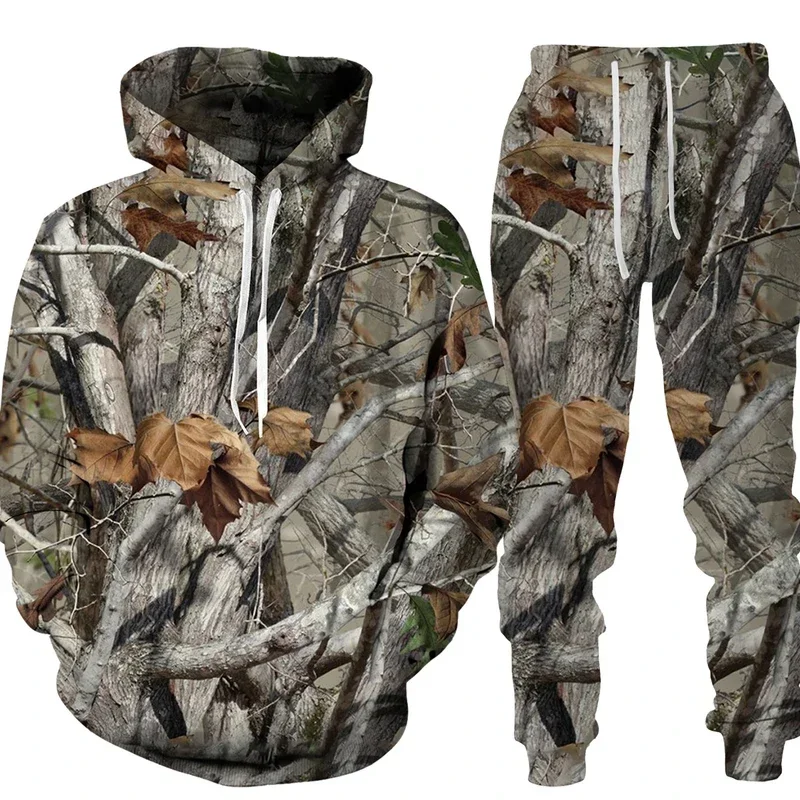 Leaves Camouflage 3D Hoodies Women Man Tracksuit Winter Autumn Outdoor Sportwear Men Clothing Suits Oversized Hoodie Pants Set G