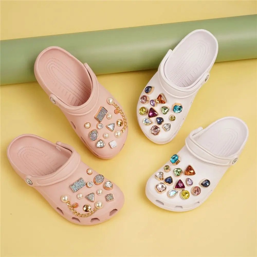 Rhinestone Bling Croc Charms Crystal Diamond Metal Chain Shoes Accesories DIY Buckle Pearl Shoes Flower Decorations