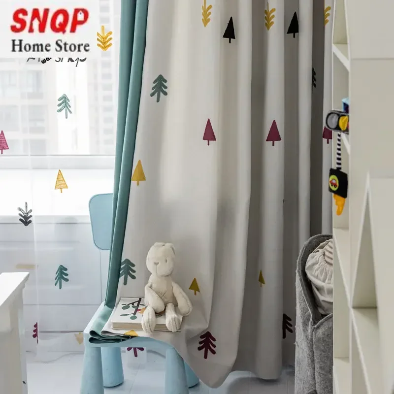 

AS 2023New Children's Color Embroidery Tree Childlike Cute Boys and Girls Children's Room Curtain for Living Dining Room Bedroom