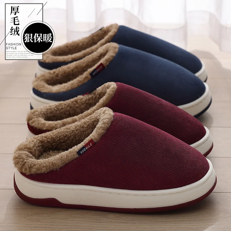 

Зимние тапочки для мужчин и женщин, домашние теплые домашние тапочки на толстой подошве, нескользящая мужская хлопковая обувь на плоской платформе, pantuflas hombre