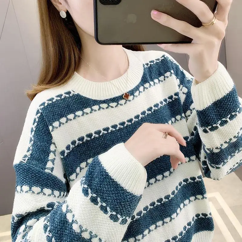 Sweater Woman 2022 autumn/winter Striped Knit Render Unlined Long Sleeve women's Clothing Sweaters Dropshipping LXJ22267