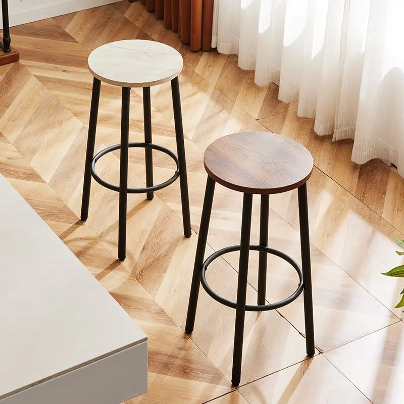 Four-Legged Bar Stool Solid Wood Counter Chair for Phone Store or Pub Round Seat Reception Stool Modern High-Tall Dining Chair