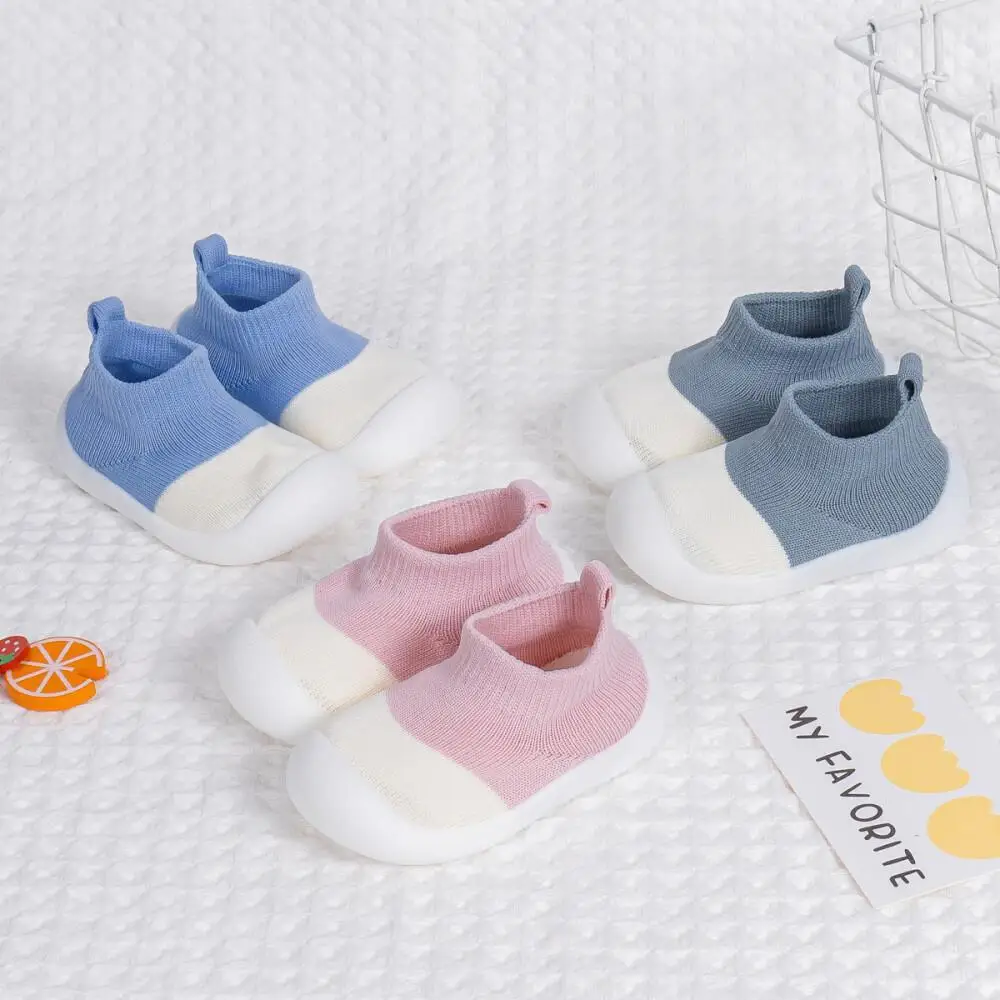 Meckior New Baby Foot Socks Cute Colorblock Design Baby Shoes Indoor Anti-slip Soft Sole Shoes Designed for Newborn Toddlers