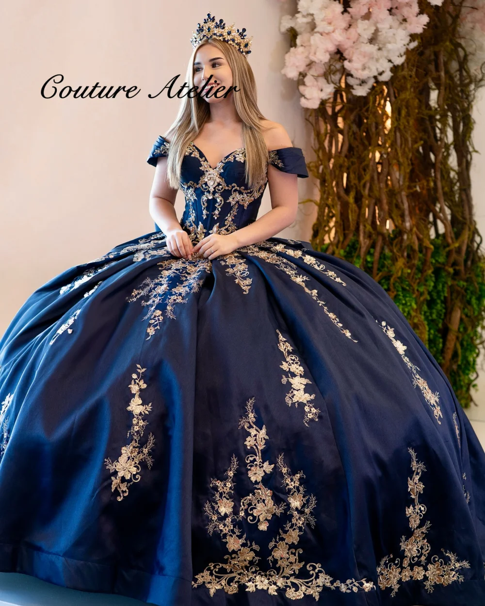 

Navy Blue Frill Sweetheart Beaded Corset Quincenara Dress Lace Applique Tulle Ruched Wedding Dresses Luxury 2024 Customized