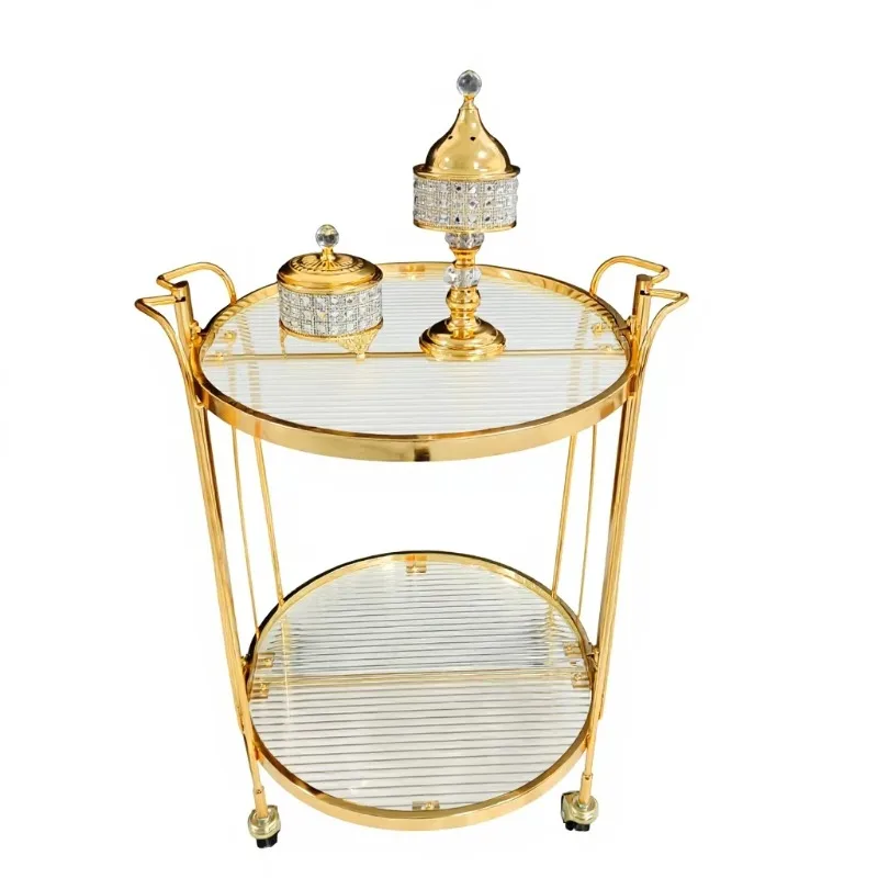 Cross-Border Exclusive Source Factory High-End Light-Luxury Retro Middle Eastern Hot-Selling Dining Car Tea Service Trolley