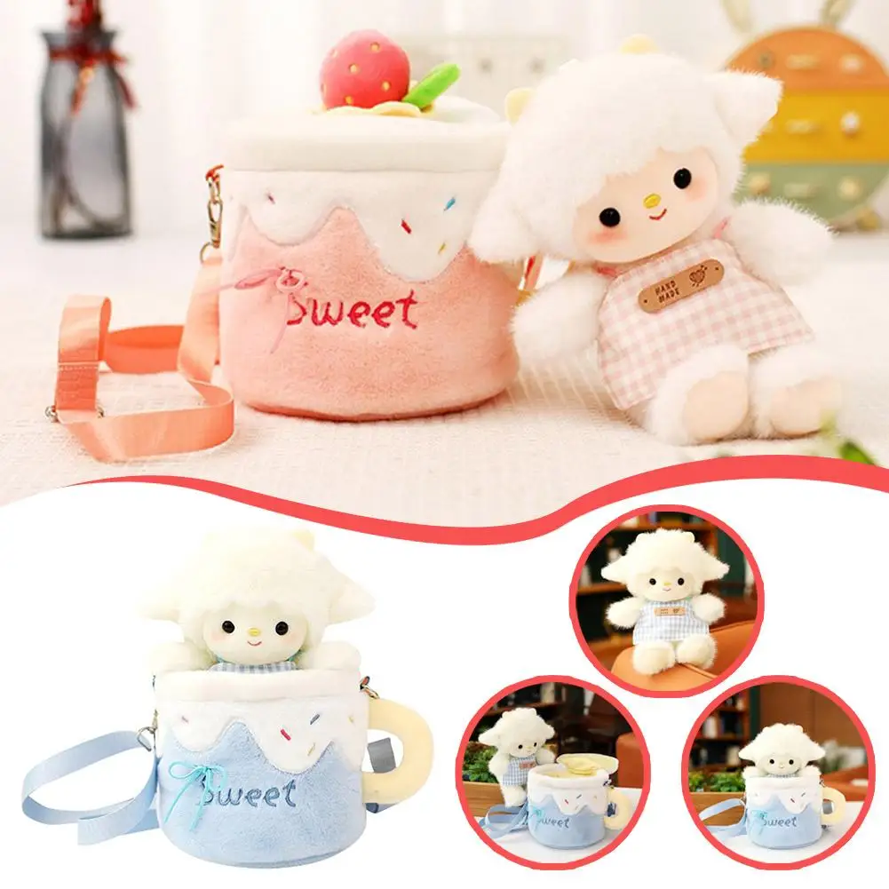 

Soothing Lamb Doll Plush Toys Cute Creative Gift Detachable Milk Cup Soft Cozy Cartoon Plush Toys Shoulder Bag