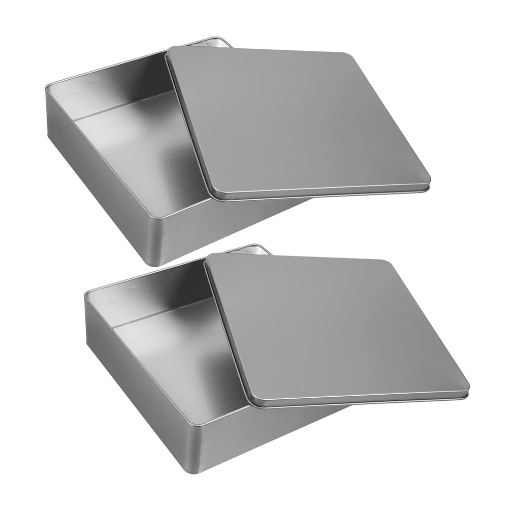 

2pcs Large Metal Storage Box Tinplate Biscuit Cookie Tin Portable Sealing Lid Kitchen Organizer Treats Candies Snacks