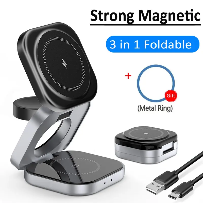3 in 1 magnetischer kabelloser Ladest änder für iPhone 15 14 13 Pro Max iwatch Airpods faltbare