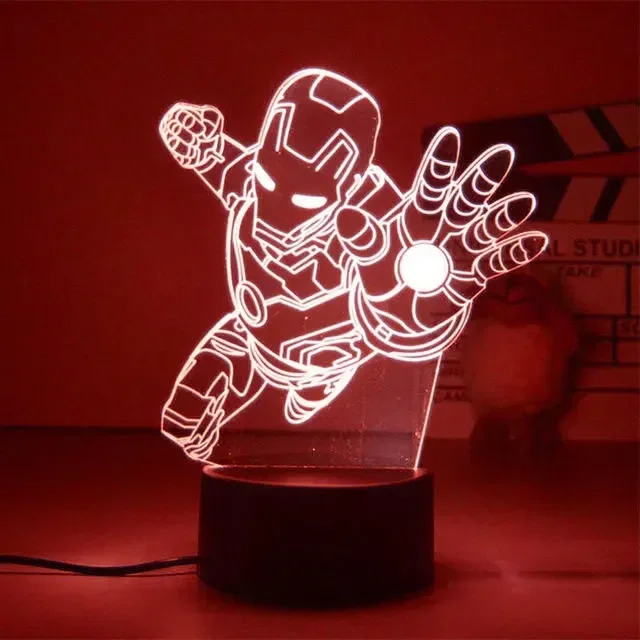 Disney Marvel Spiderman Ironman Deadpool Captain America Action Figure Toys 3D Night Light Kid Bedroom Bedside Lamp