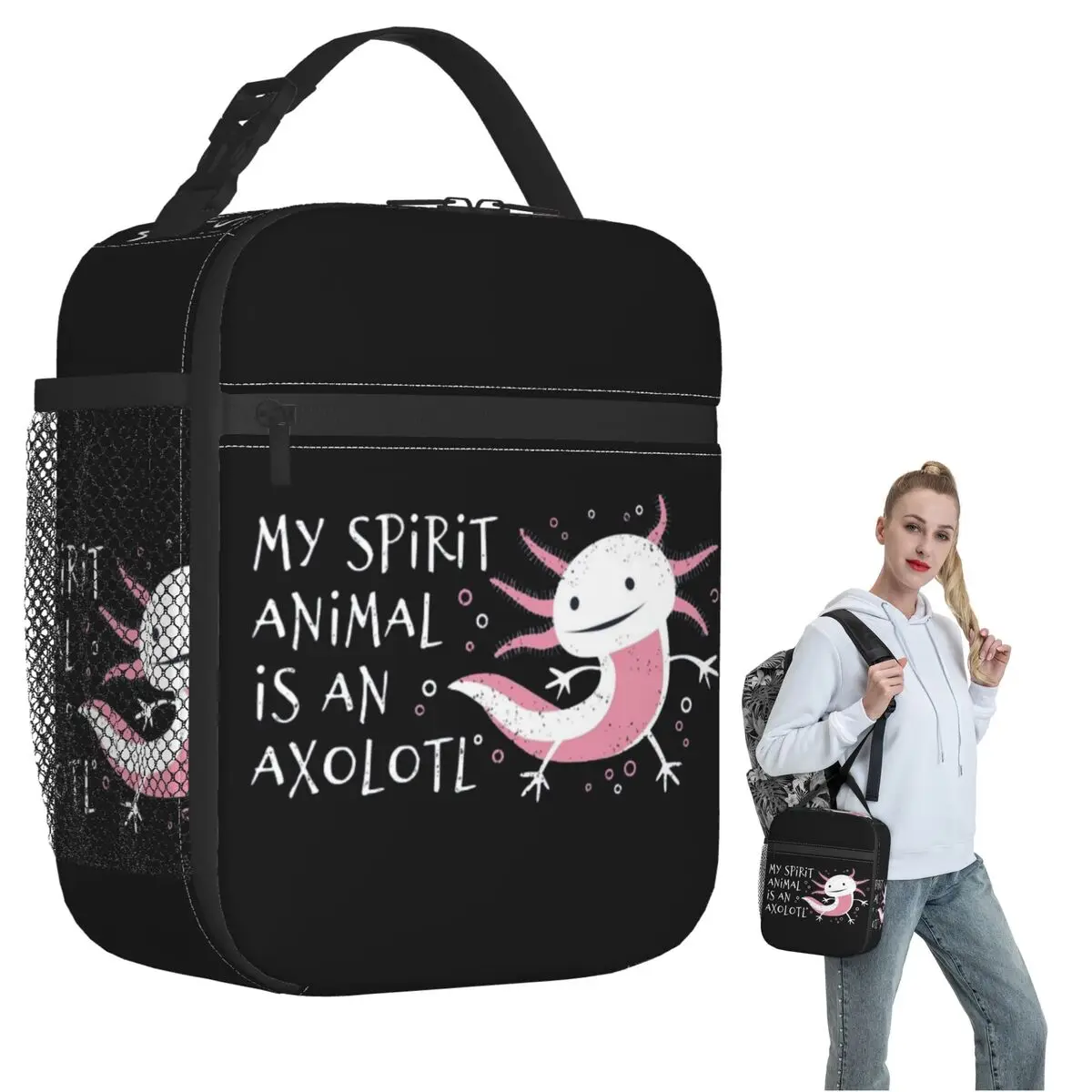 Cute Amphibian - My Spirit Animal Is An Axolotl Insulated Lunch Bag Women Children Leakproof Food Boxes Thermal Lunch Box Tote