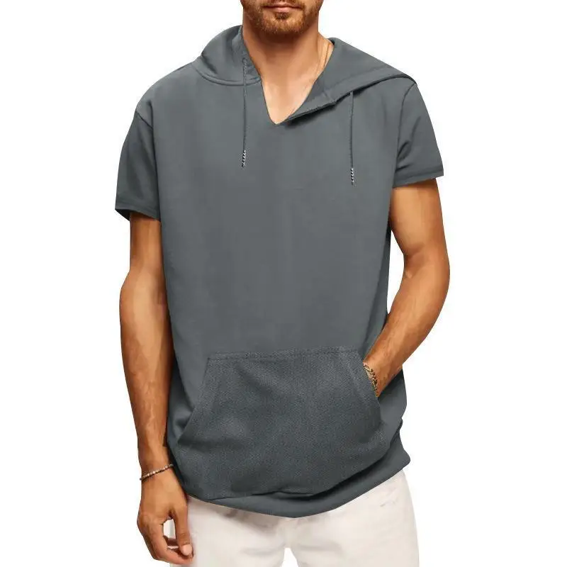 Men's Summer Casual Short Sleeve Commuter Simple Versatile Hooded Outdoor Sports Quick-Drying Top
