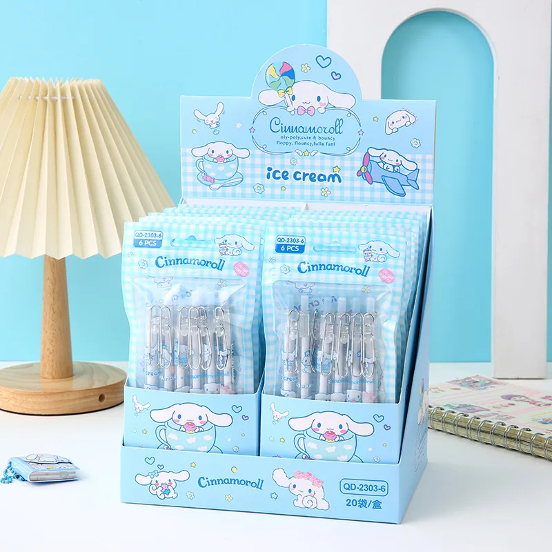 

6Pcs Sanrio Cinnamoroll Gel Pens Cartoon New Pressing Pen Black Water Ink 0.5mm Kawaii Signature Pen Stationery Student Gifts