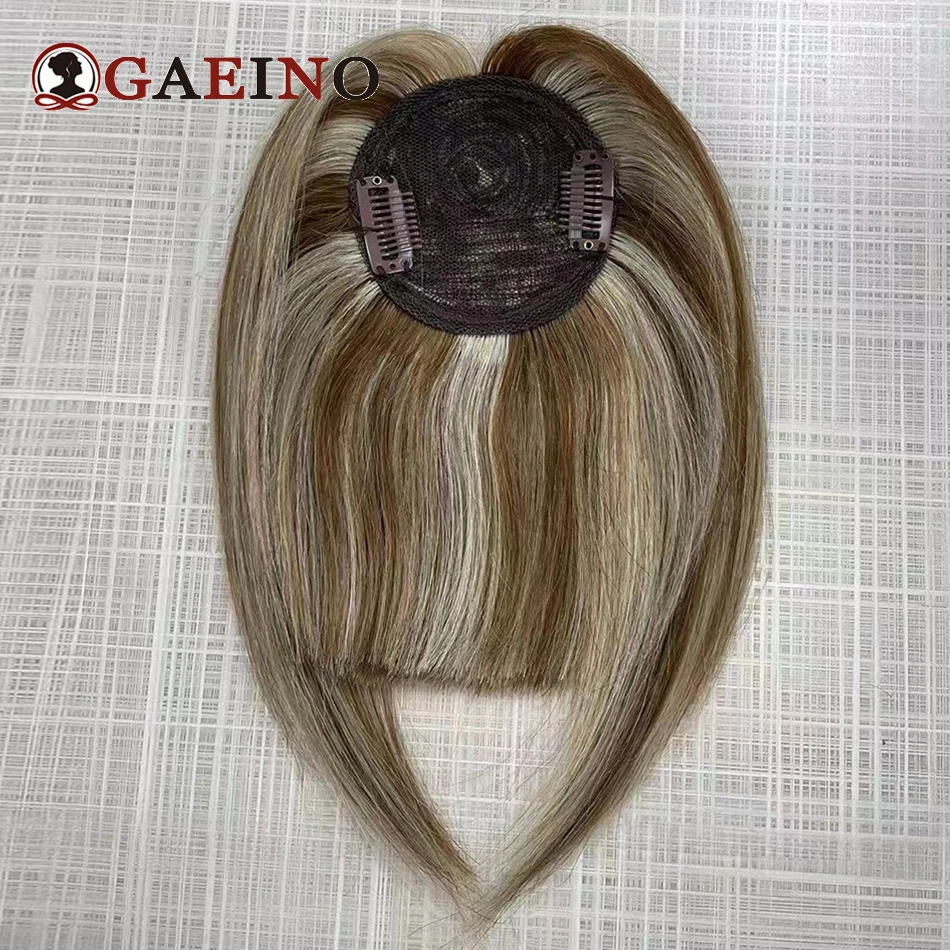 Natural Franja De Cabelo Humano Bangs Para Mulheres, Destaque Loira Dourada, Castanha Castanha, Blunt Bangs, Topper Clip