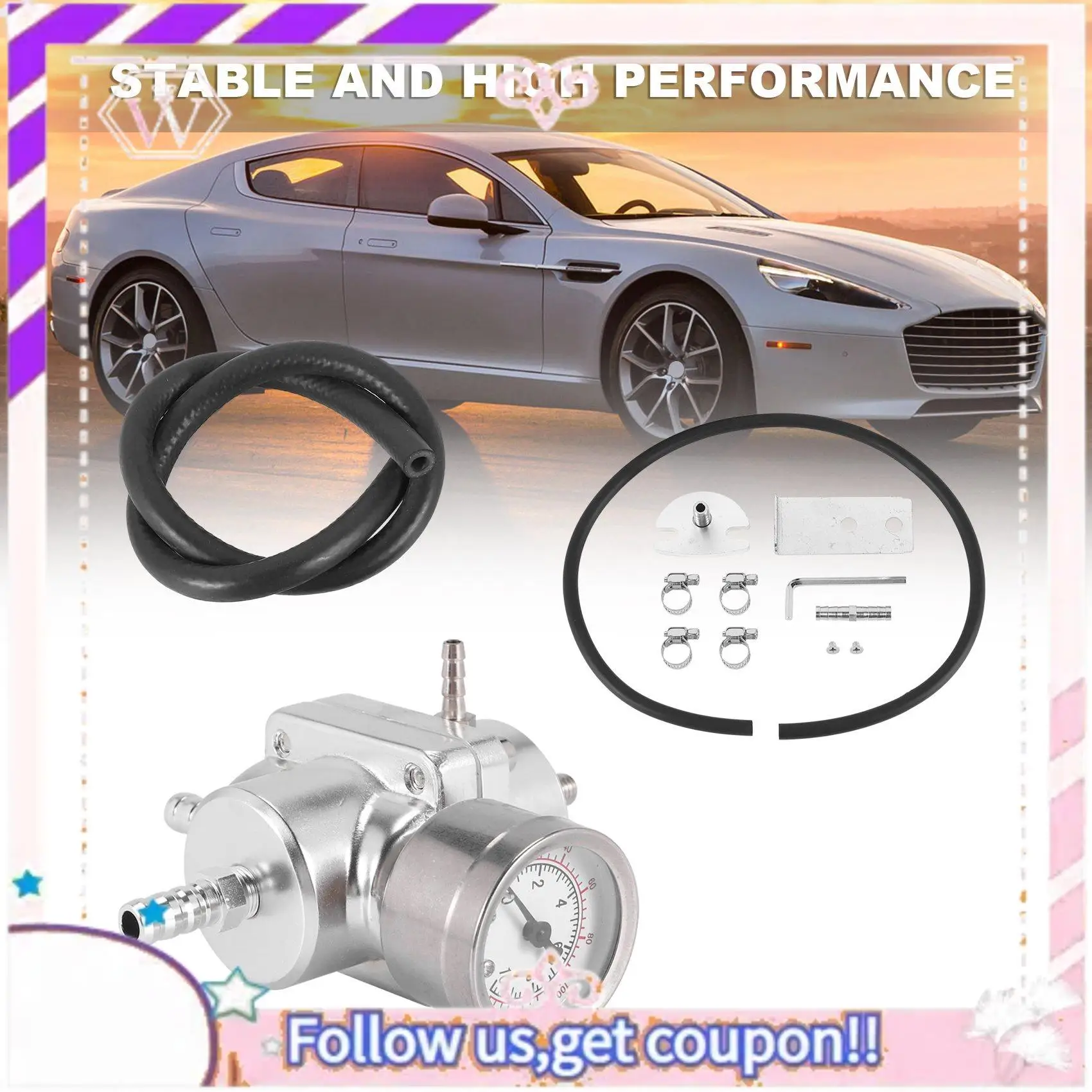 

Portable Universal Car Adjustable Fuel Pressure Regulator With Gauge Silver