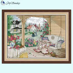 Zestaw do haftu krzyżykowego Villa Life Landscape Pattern 14CT 16CT 11CT Count Canvas Printed Fabric Needlework Sewing Embroidery Home Decor